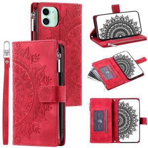 Voor iPhone 11 Multi-Card Totem Rits Leren Telefoonhoesje (Rood)