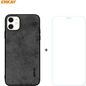 For iPhone 11 ENKAY ENK-PC0282 2 in 1 Business Series Fabric Texture PU Leather + TPU Soft Slim Case Cover ? 0.26mm 9H 2.5D Tempered Glass Film(Black)