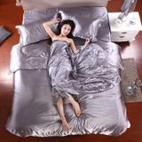 Pure Satin Silk Bedding Set Home Textile Bed Set Bedclothes Duvet Cover Sheet Pillowcases  Size:2.2m bed four-piece set(Pink)
