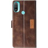 Voor Motorola Moto E20 / E40 Contrast Kleur Side Gesp Lederen Telefoonhoes (Dark Brown + Gold)