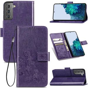 Four-leaf Clasp Embossed Buckle Mobile Phone Protection Leather Case with Lanyard & Card Slot & Wallet & Bracket Function For Samsung Galaxy S30(Purple)