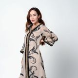 Dames Gedrukt Sequin Geborduurde Robe (Kleur: Abrikoos Maat: XL)