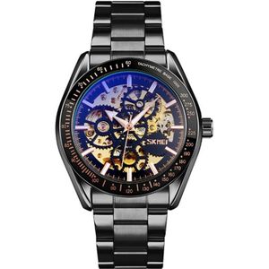 SKMEI 9194 Men Automatic Skeleton Mechanical Steel Band Watch (Black)