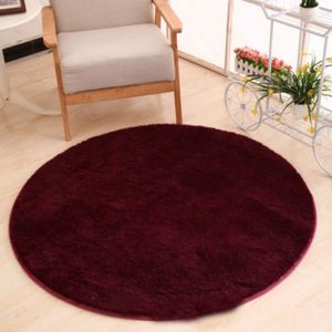KSolid Round Carpet Soft Fleece Mat Anti-Slip Area Rug Kids Bedroom Door Mats  Size:Diameter: 100cm(Wine Red)