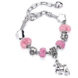 2 PCS Crystal Unicorn Bracelet DIY Handmade Jewelry Female Child Snake Bone Bracelet Length: 20cm(SL159 Pink)