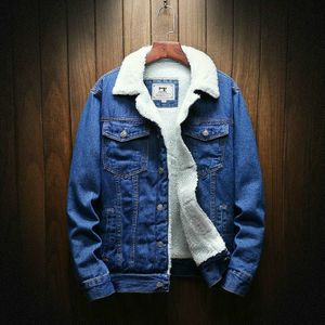 Men Winter Wool Liner Jean Jackets Outerwear Warm Denim Coats  Size:XXXXXXL(Blue)