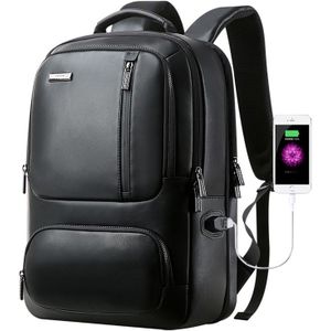 Bopai 851-024011 Top-grain Leather Business Breathable Anti-theft Man Backpack  Size: 28x18x42cm(Black)