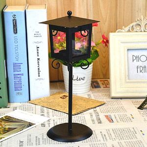 Glass Retro Wrought Iron Street Lamp Candle Holder Home Wedding Decoration(Black)