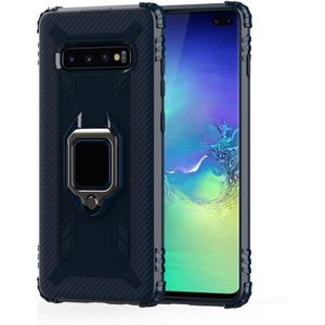 For Galaxy S10 Carbon Fiber Protective Case with 360 Degree Rotating Ring Holder(Blue)