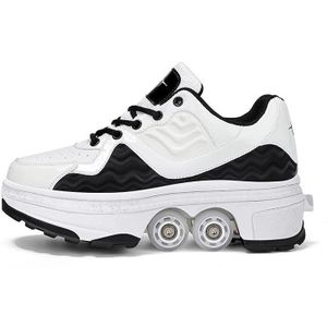 DF09 kinderen weggelopen sportschoenen vierwielige intrekbare rolschaatsen  maat: 33 (zwart wit)