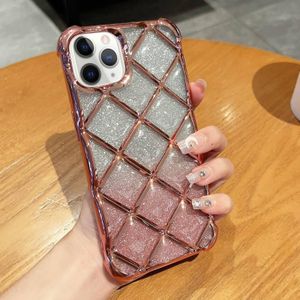 Voor iPhone 11 Pro Max 3D Diamond Lattice Laser Gravure Glitter Paper Phone Case(Gradient Pink)