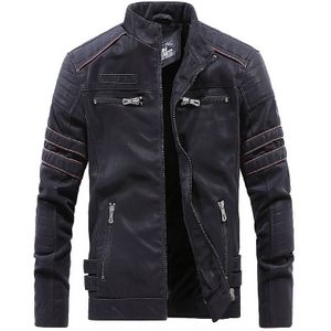 Men Casual Leather Jacket Coat (Color:Black Size:XXL)