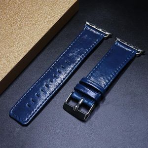 For Apple Watch Series 6 & SE & 5 & 4 40mm / 3 & 2 & 1 38mm Square Tail Retro Crazy Horse Texture Genuine Leather Replacement Strap Watchband(Dark Blue)