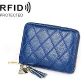 KB213 Diamond Texture Zipper Cowhide Leather Double Row Organ Shape Multiple Card Slots Anti-magnetic RFID Wallet Clutch Bag for Ladies (Blue)