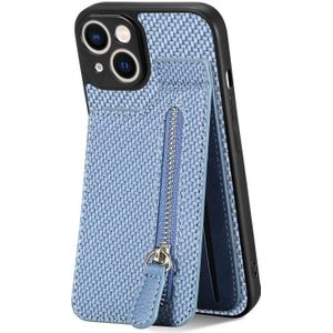 Voor iPhone 13 mini Koolstofvezel Verticale Flip Rits Telefoon Case(Blauw)