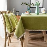 Solid Color Waterproof Tablecloth Linen Rectangular Tablecloth  Size:140x260cm(Green)