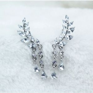 Women Tassel Wing Style Drop Earrings Fashion Cubic Jewelry(Silver color)