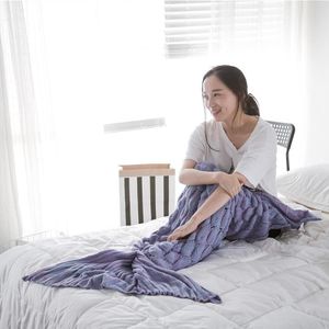 Mermaid Tail Knitted Blanket Fish Tail Blanket  Size:195x90cm(Light Purple)