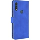 For Motorola Moto E(2020) Solid Color Skin Feel Magnetic Buckle Horizontal Flip Calf Texture PU Leather Case with Holder & Card Slots & Wallet(Blue)
