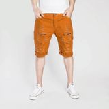 Summer Casual Ripped Denim Shorts for Men (Color:Coffee Size:XXXL)