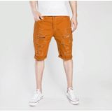 Summer Casual Ripped Denim Shorts for Men (Color:Coffee Size:XXXL)