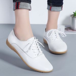 Platte bodem lichtgewicht mode casual Lace-up lederen schoenen voor vrouw (kleur: wit maat: 35)
