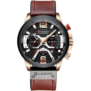 CURREN M8329 casual sport lederen horloge voor mannen (Rose zwart)