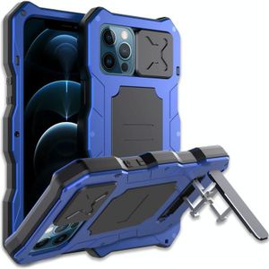 Aluminum Alloy + Silicone Anti-dust Full Body Protection with Holder For iPhone 12 / 12 Pro(Blue)