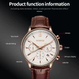 Ochstin 6050A multifunctioneel quartz heren lederen horloge (roségoud + koffie)