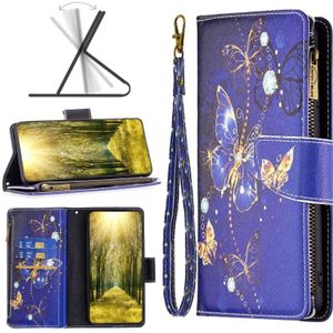 For Sony Xperia 5 III Colored Drawing Pattern Zipper Horizontal Flip Phone Leather Case(Purple Butterfly)