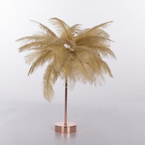 Ostrich Feather Table Lamp Wrought Iron Night Light LED Copper Wire Lamp(Yellow)
