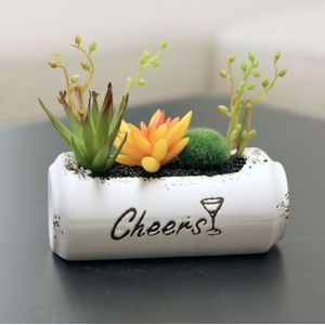 Ceramic Zip-top Can Potted Artificial Yellow Succulent Plant Home Indoor Decoration