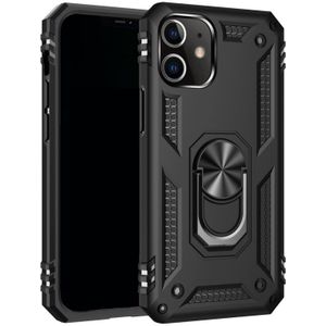 For iPhone 12 mini Shockproof TPU + PC Protective Case with 360 Degree Rotating Holder(Black)