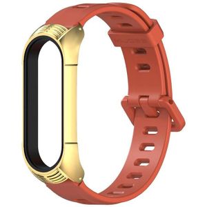 For Xiaomi Mi Band 6 / 5 / 4 / 3 Mijobs Flat Hole Silicone Watch Band  Style:TF Case(Orange+Gold)