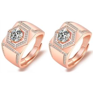2 stks J335 18K Mannen Faux Moissanite Carat Platinum vergulde Diamond Ring (Rose Gold)