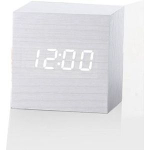 Multicolor Sounds Control Wooden Clock Modern Digital LED Desk Alarm Clock Thermometer Timer White Wood