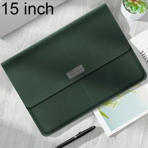 Litchi Pattern PU Leather Waterproof Ultra-thin Protection Liner Bag Briefcase Laptop Carrying Bag for 15 inch Laptops(Dark Green)