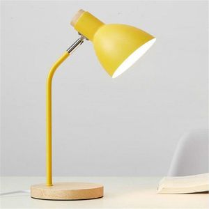 E27 Button Switch Wood Table Lamp Metal Shade Desk Light Bedside Reading Book Light Home Decor  Light Source:Normal Bulb(Yellow)