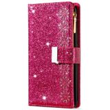 For Huawei Mate 20 Pro Multi-card Slots Starry Sky Laser Carving Glitter Zipper Horizontal Flip Leather Case with Holder & Wallet & Lanyard(Rose Red)