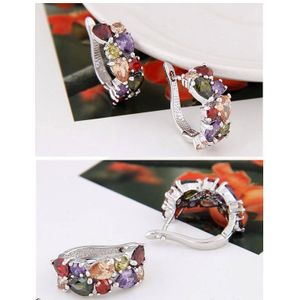 1 Pair Colorful Zircon Earrings Stud Jewelry For Women And Girls(Silver)
