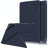 For Amazon Kindle Fire HD 10 / 10 Plus 2021 Cloth Texture Multi-folding Horizontal Flip PU Leather Shockproof Case with Holder(Dark Blue)