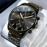 OLEVS 2886 mannen sport chronograaf waterdichte lichtgevende quartz horloge (zwart goud stalen strip)