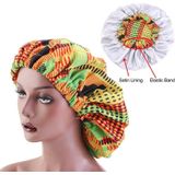 3 PCS TJM-434 Printed Double-Layer Night Hat With Satin Lining Elastic Wide Brim Headscarf Hat  Size: One Size Adjustable(Geometric Red)