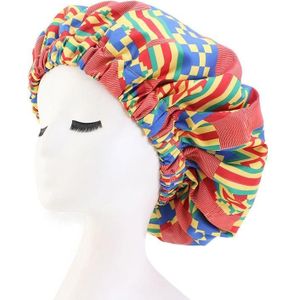 3 PCS TJM-434 Printed Double-Layer Night Hat With Satin Lining Elastic Wide Brim Headscarf Hat  Size: One Size Adjustable(Geometric Red)