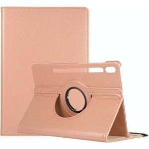 For Samsung Galaxy Tab S7 FE T730 Litchi Texture Horizontal Flip 360 Degrees Rotation Leather Case with Holder(Rose Gold)