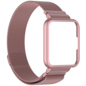 For Xiaomi Redmi Watch 2 Stainless Steel Strap with Watch Frame(Rose Pink)
