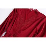 2 in 1 Ladies Lace Silk Sling Nightdress + Cardigan Nightgown Set (Color:Wine Red Size:L)