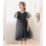A22101 Girls Summer Star Mesh Princess Dress  Appropriate Height:130cm(Black)