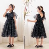 A22101 Girls Summer Star Mesh Princess Dress  Appropriate Height:130cm(Black)