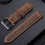 Crazy Horse Layer Frosted Black Buckle Watch Leather Wrist Strap  Size: 24mm (Dark Brown)